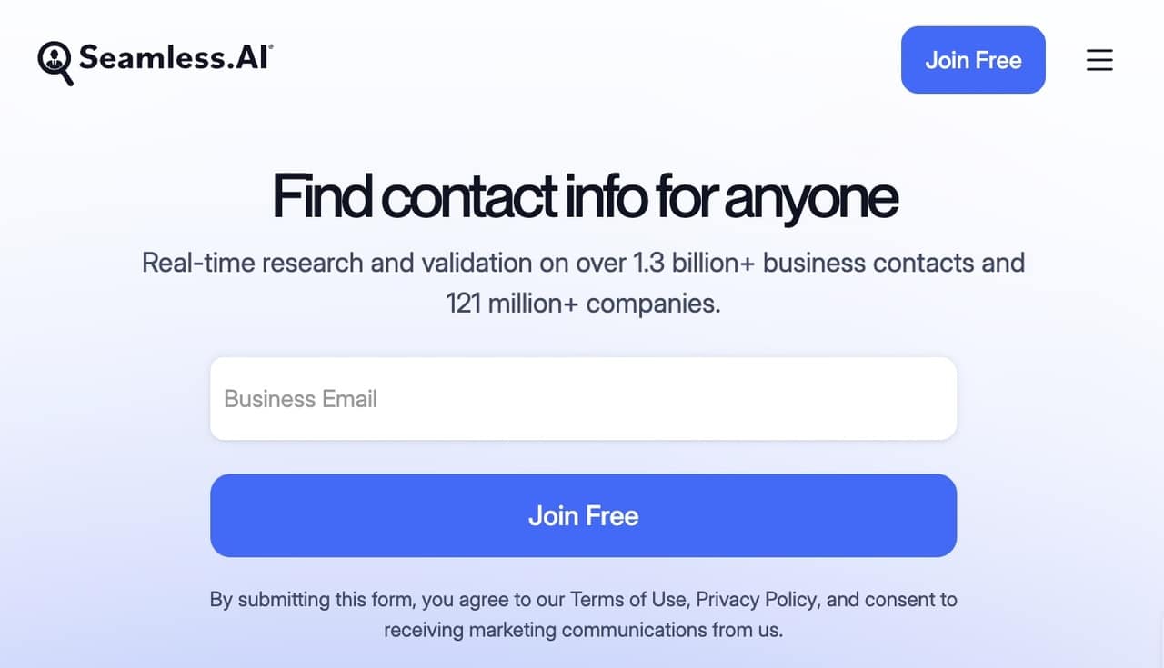 Seamless AI contact data platform screenshot